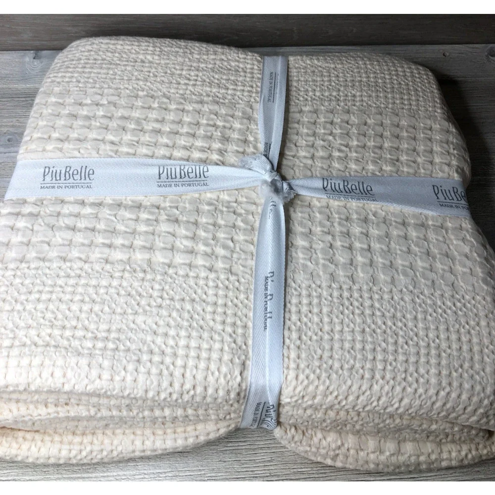 Piu Belle QUEEN Shabby Chic coverlet 100% Cotton Ivory PORTUGAL